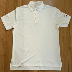 Peter Millar Summer Comfort Golf Polo M White Custom Logo W Globe‎ Performance